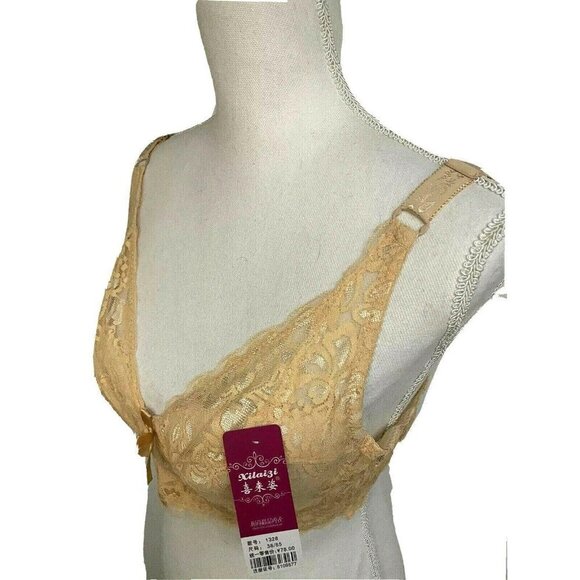 Womens Floral Lace Underwire Lightly Padded Peach Bra 38C New Adjustable - Picture 1 of 12